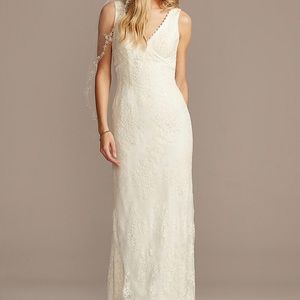 Floral lace wedding dress with tank sleeves